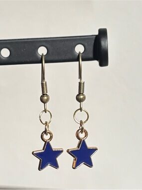 Gold-Tone Blue Star Dangle Earrings - Unbranded